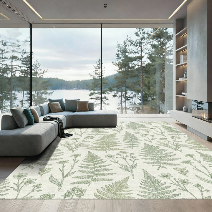 Botanical Fern Meadow Sketch Rug