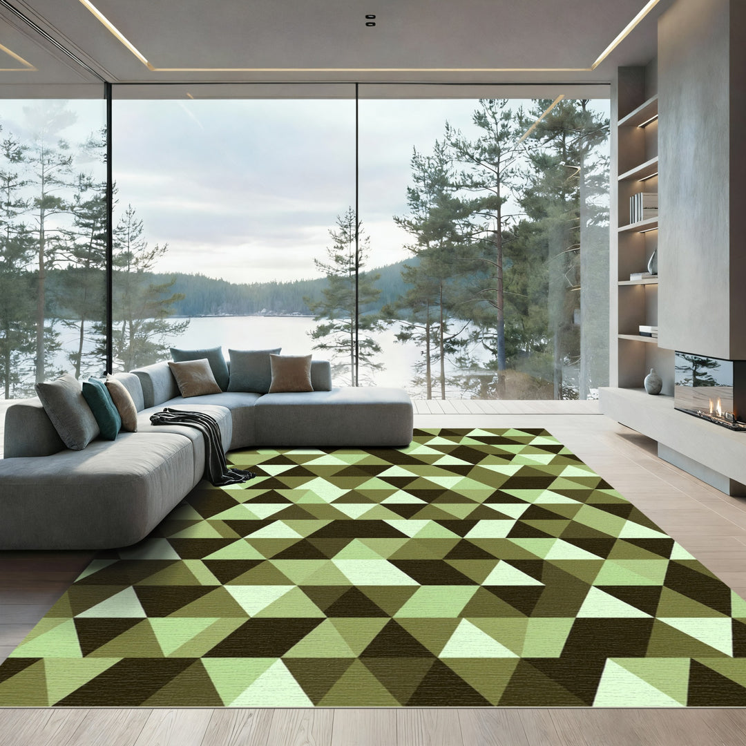 Green Geometric Triangle Abstract Rug