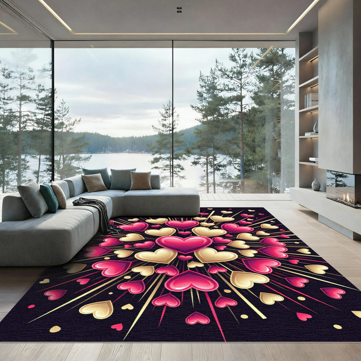 Crimson Gold Heartburst Explosion Rug