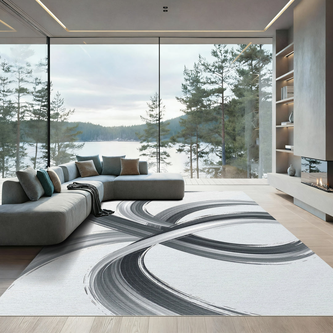 Abstract Gray Swirl Brushstroke Rug