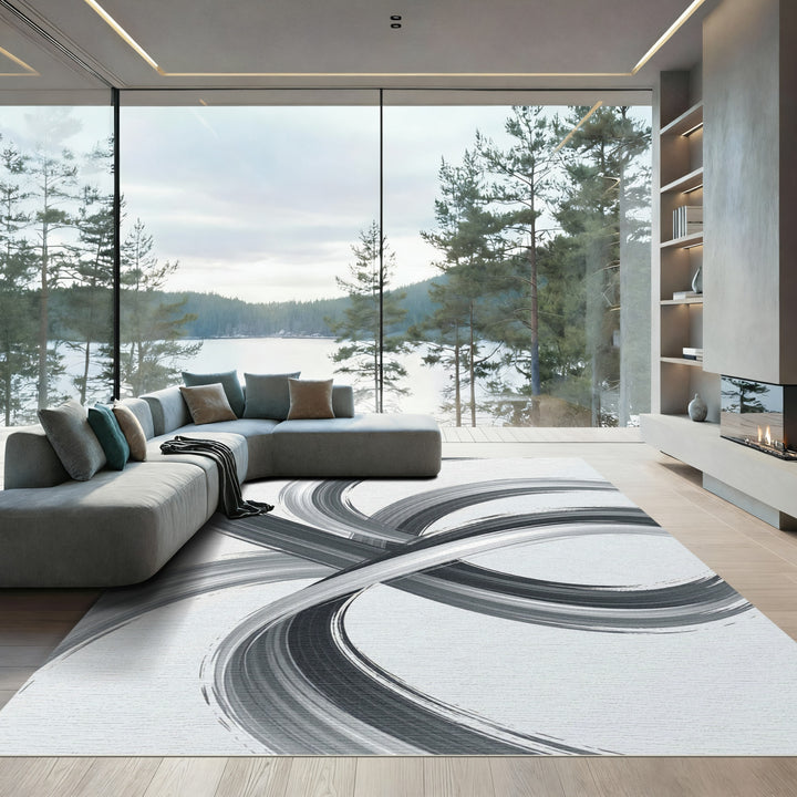 Abstract Gray Swirl Brushstroke Rug