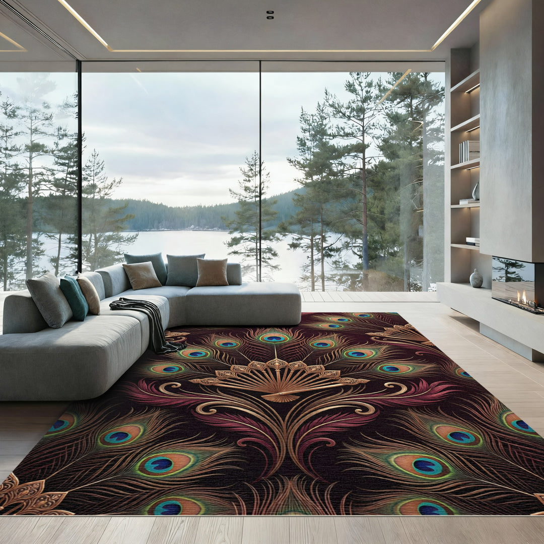 Art Nouveau Peacock Feather Gold Rug