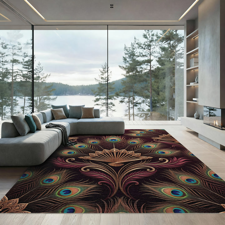 Art Nouveau Peacock Feather Gold Rug
