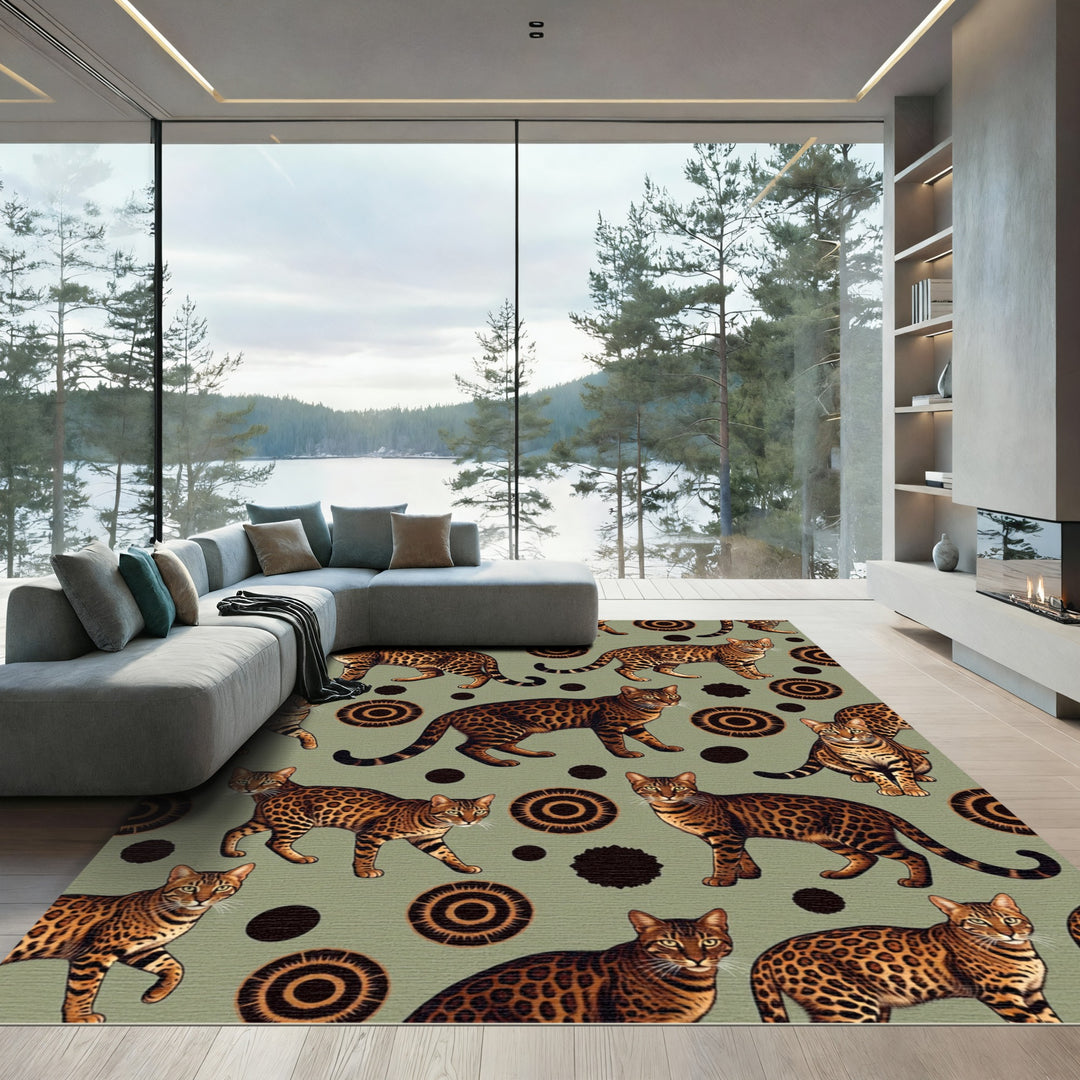 Bengal Cat Silhouette Round Ornament Rug