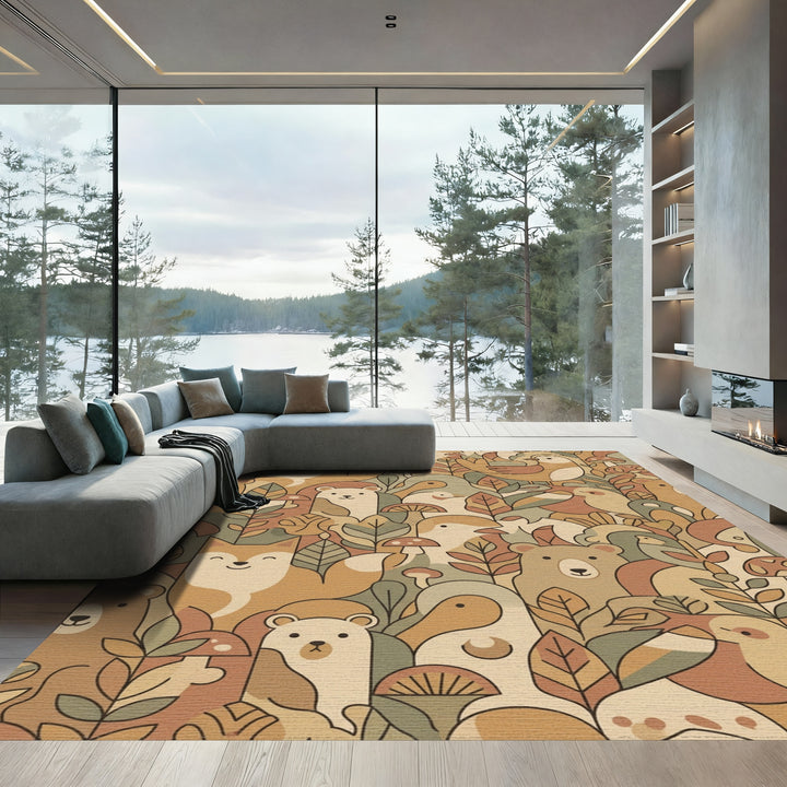 Woodland Animals Autumn Foliage Art Rug