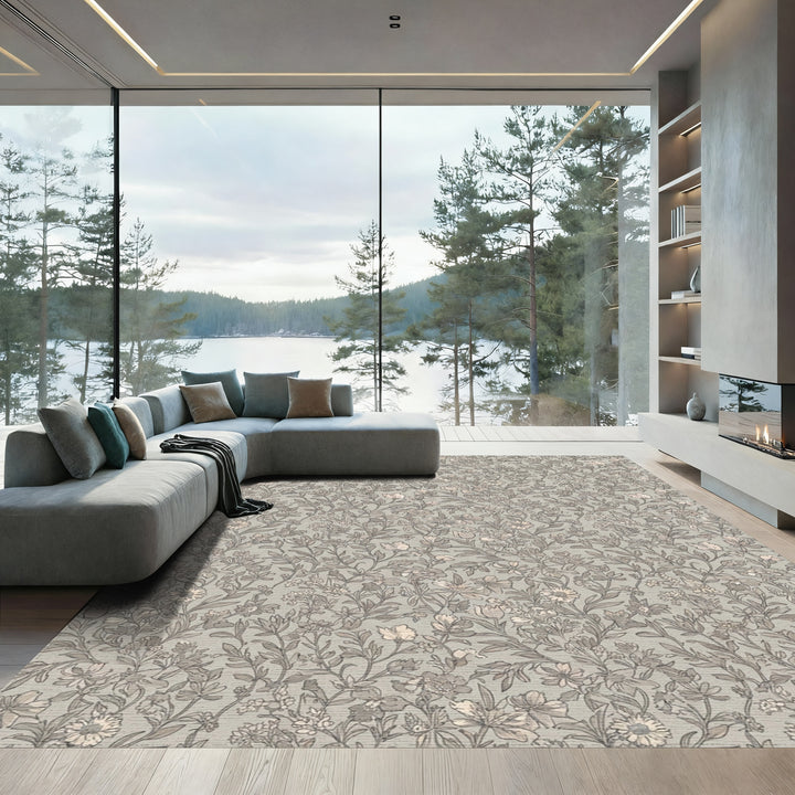 Subtle Gray Floral Meadow Rug