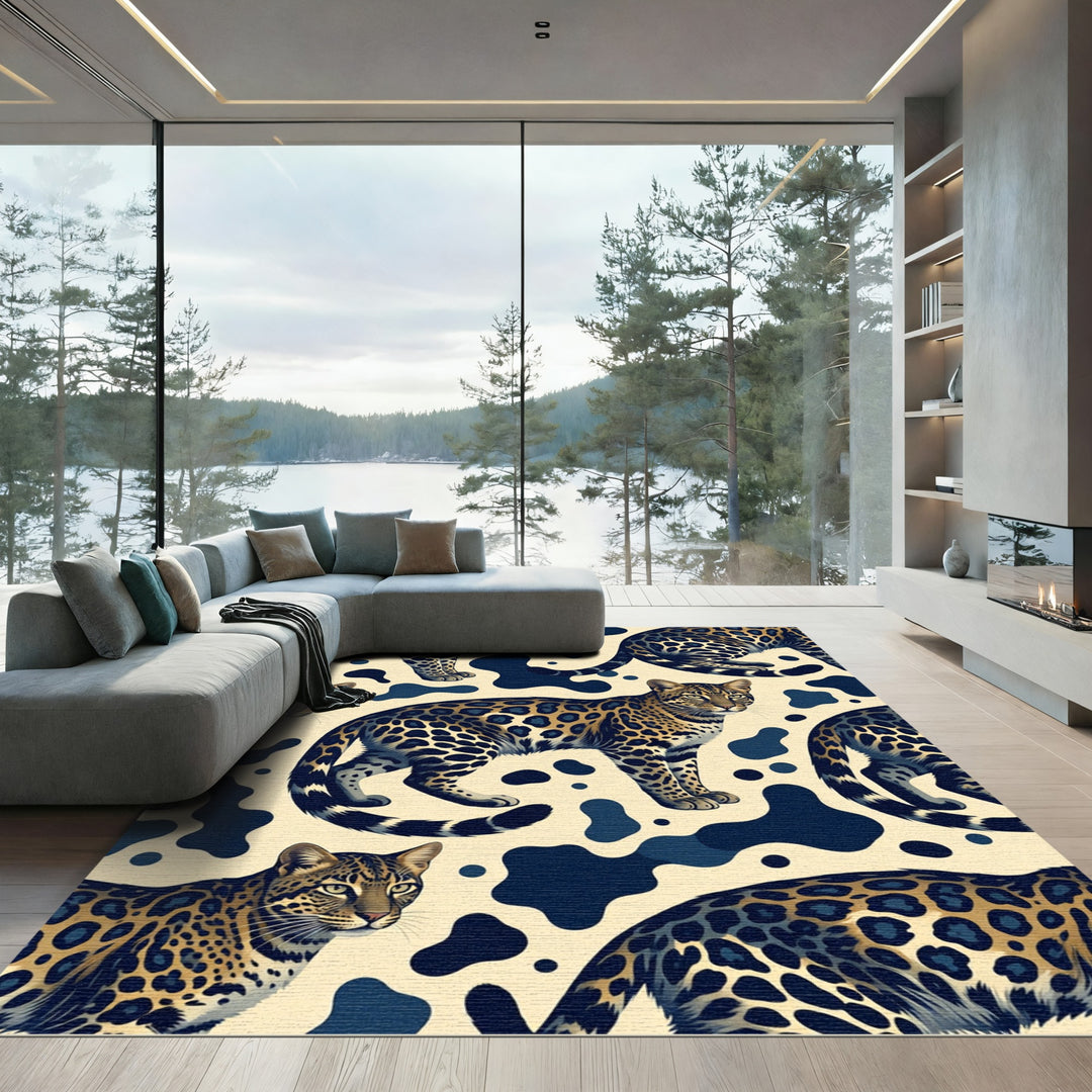 Elegant Leopard Spot Aqua Background Rug