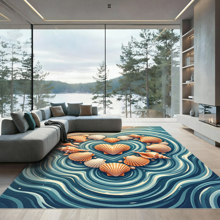 Heart Of Shells Ocean Waves Rug