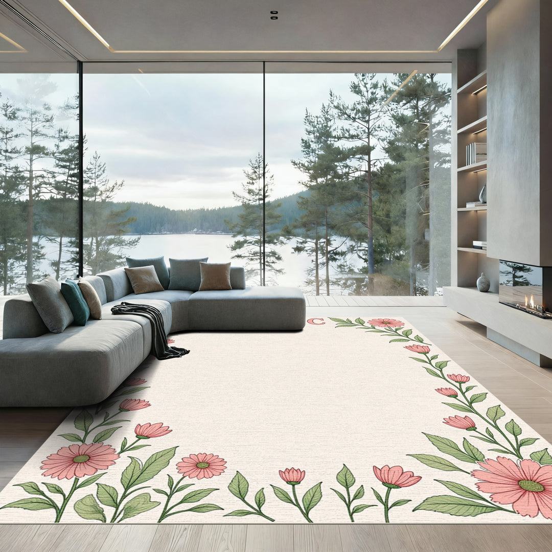 Pink Daisy Garland Border Rug