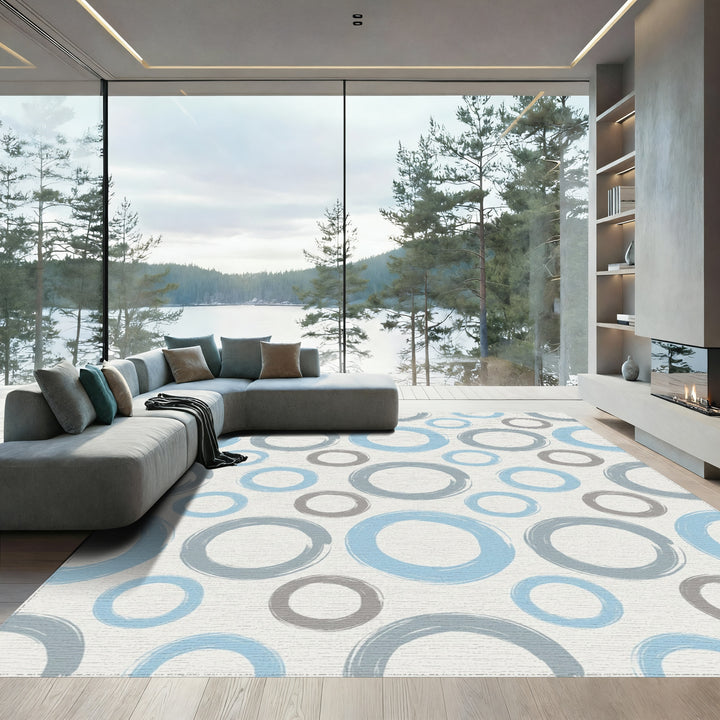 Light Blue Gray Circular Brushstroke Rug