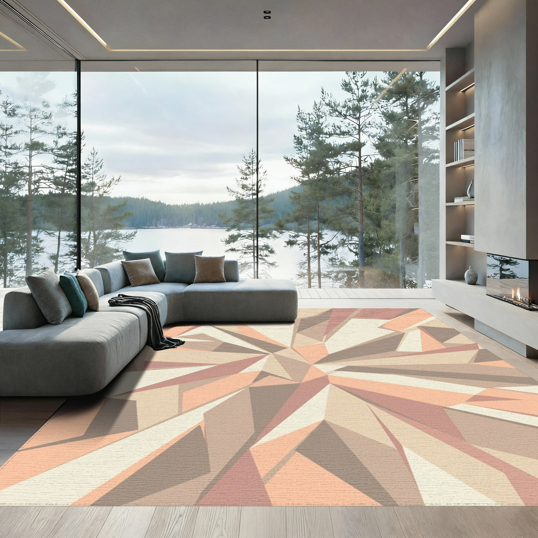 Geometric Faceted Stone Abstract Rug