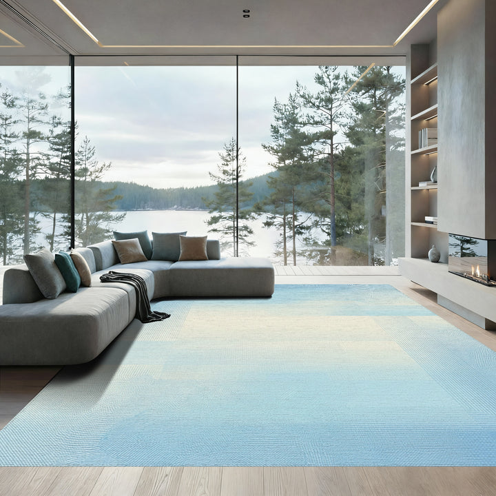 Soft Sky Blue Geometric Overlay Rug
