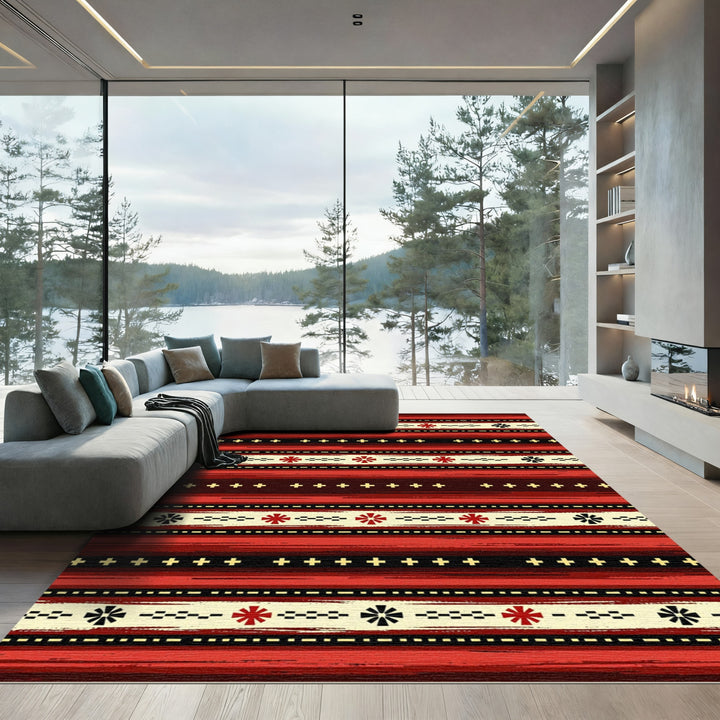 Bold Red Geometric Stripe Rug