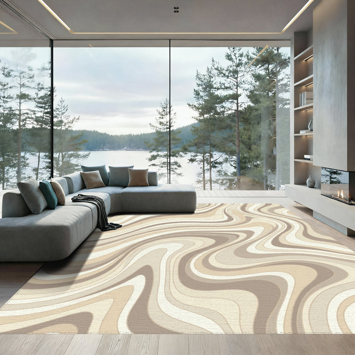 Earthy Swirl Abstract Lines Rug