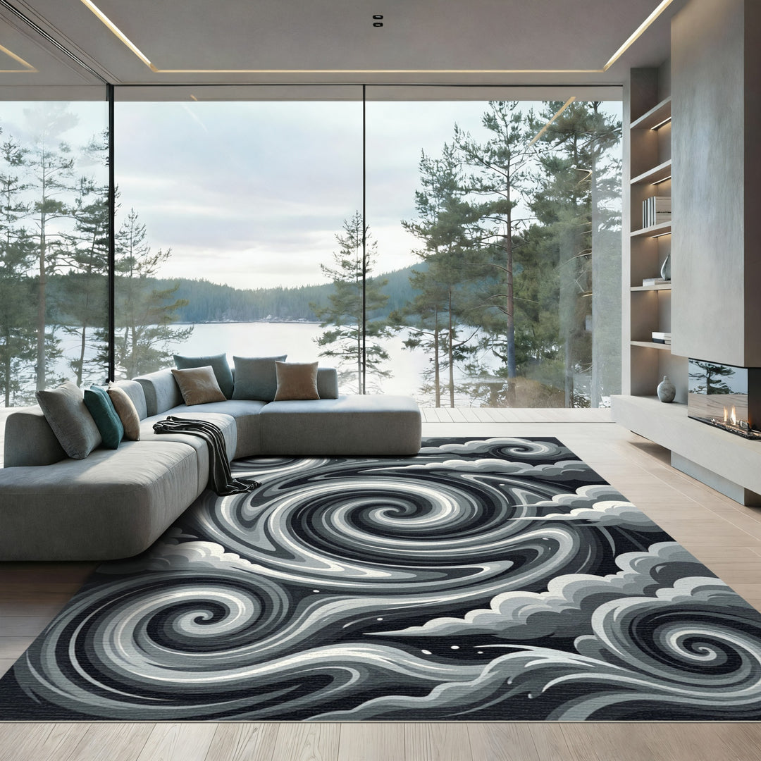 Swirls Gray Cloud Abstract Rug
