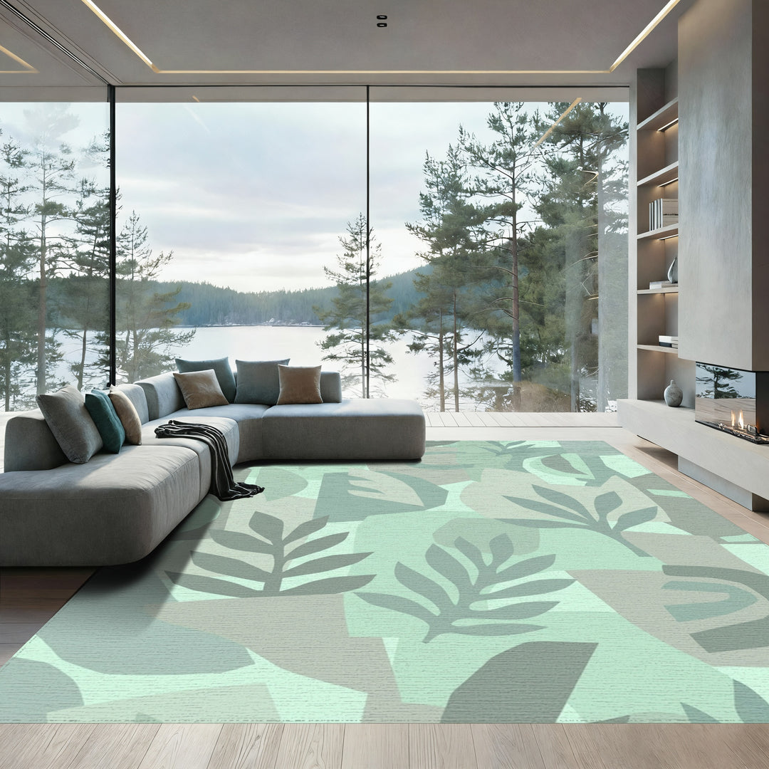 Abstract Foliage Collage in Seafoam Hues Rug