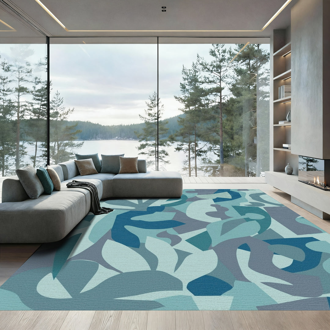 Oceanic Blue Abstract Shapes Rug