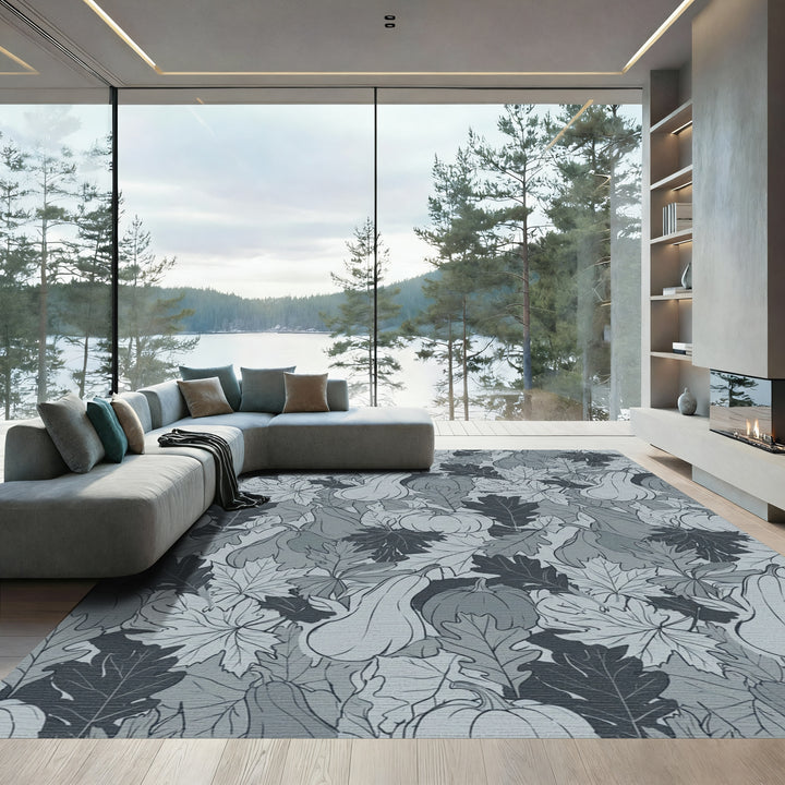 Monochromatic Autumn Squash Leaf Cluster Rug