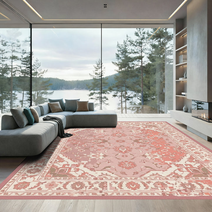 Rose Pink Floral Medallion Palatial Rug