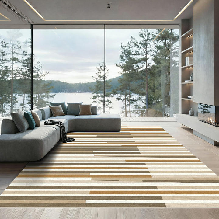 Modern Horizontal Stripe Earth Tone Rug