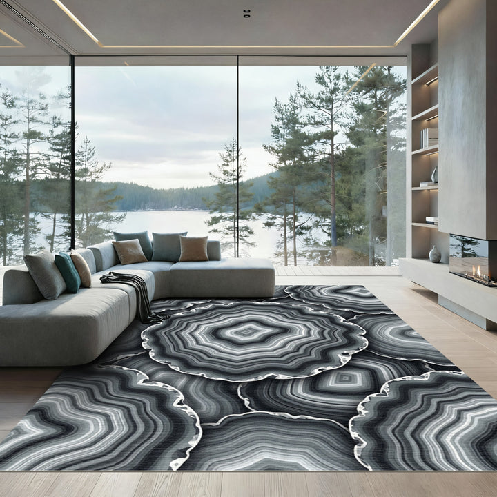Agate Slice Circles Gray Rug