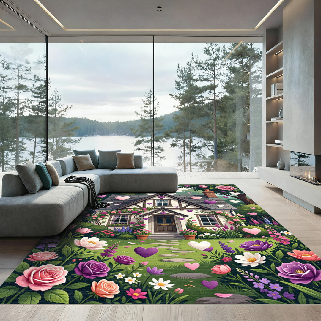 Whimsical Heart Garden Cottage Rug