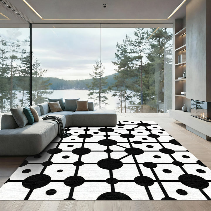 Monochrome Connected Dot Grid Rug