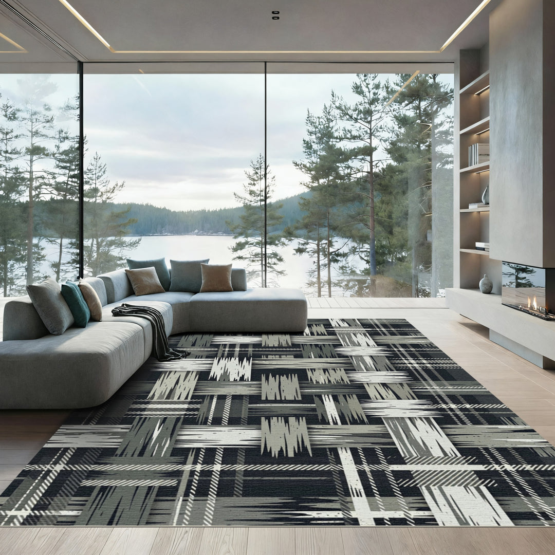 Distressed Woven Plaid Area Rug