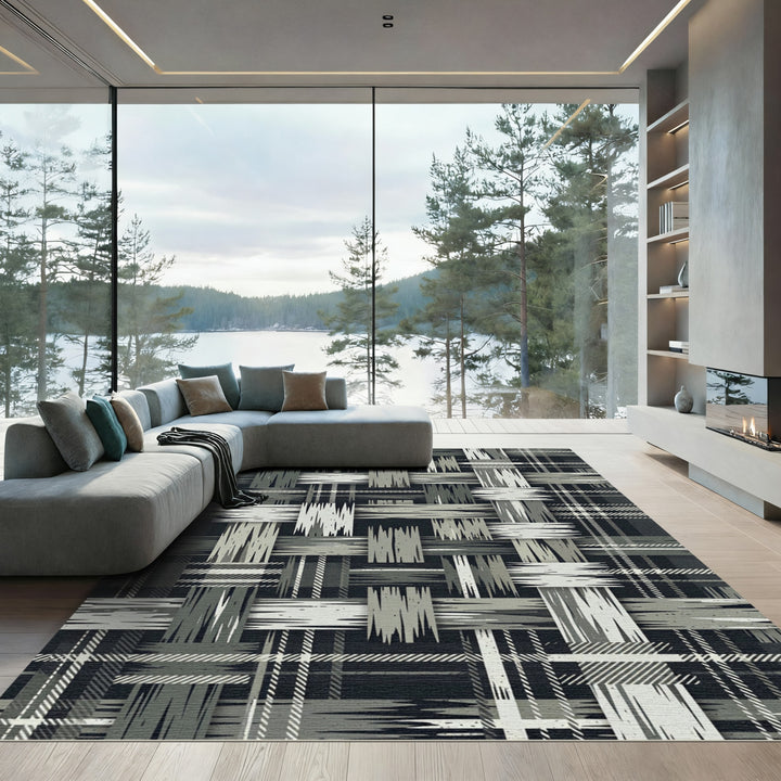 Distressed Woven Plaid Area Rug