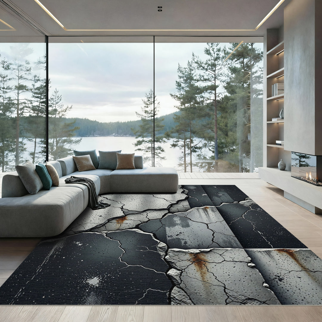 Cracked Concrete Grunge Abstract Rug