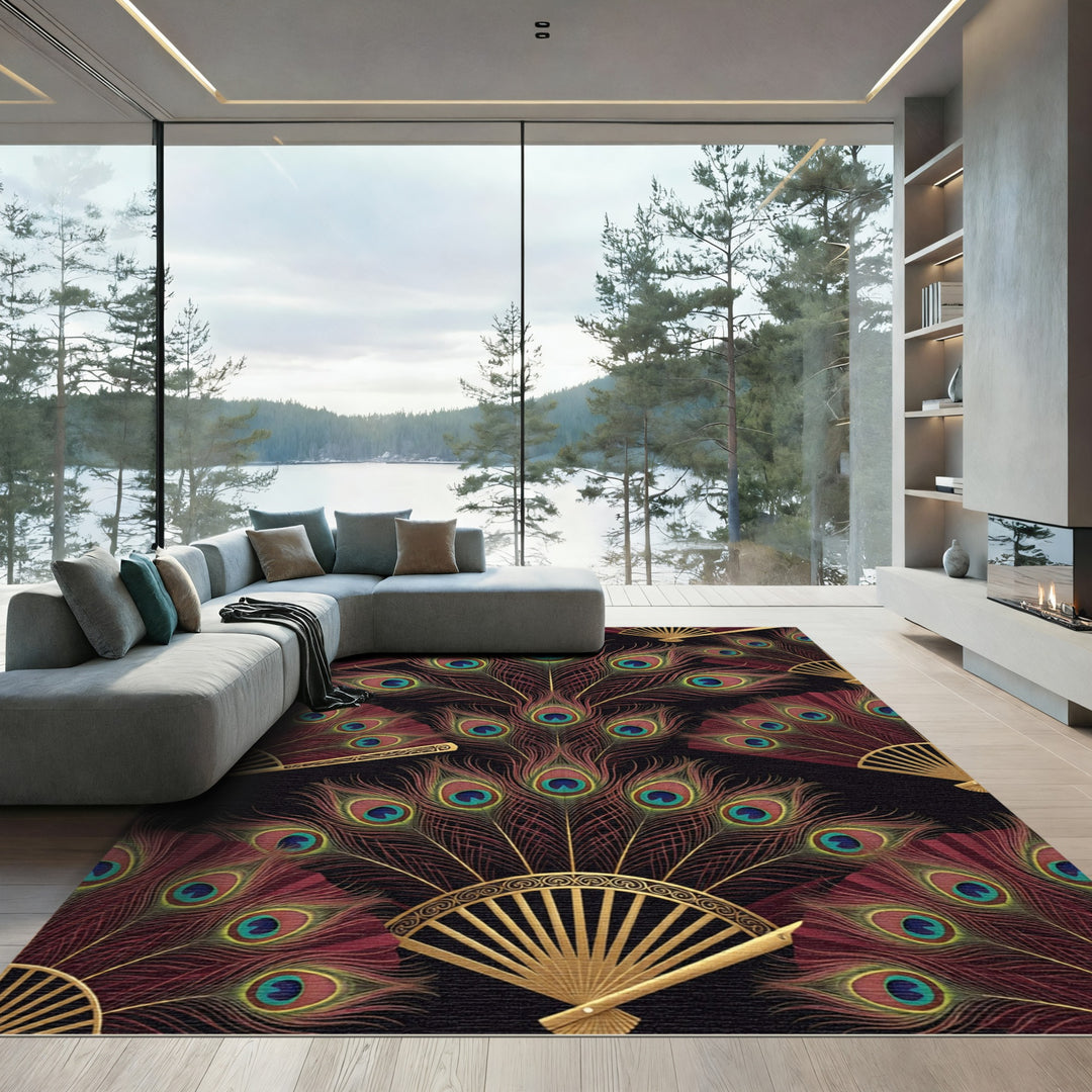 Art Deco Peacock Feather Fan Rug
