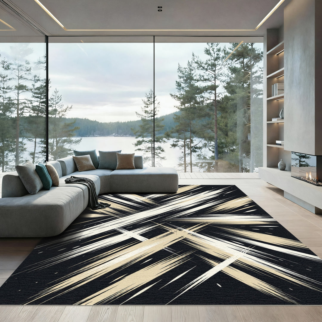 Bold Abstract Gold and Black Grunge Rug