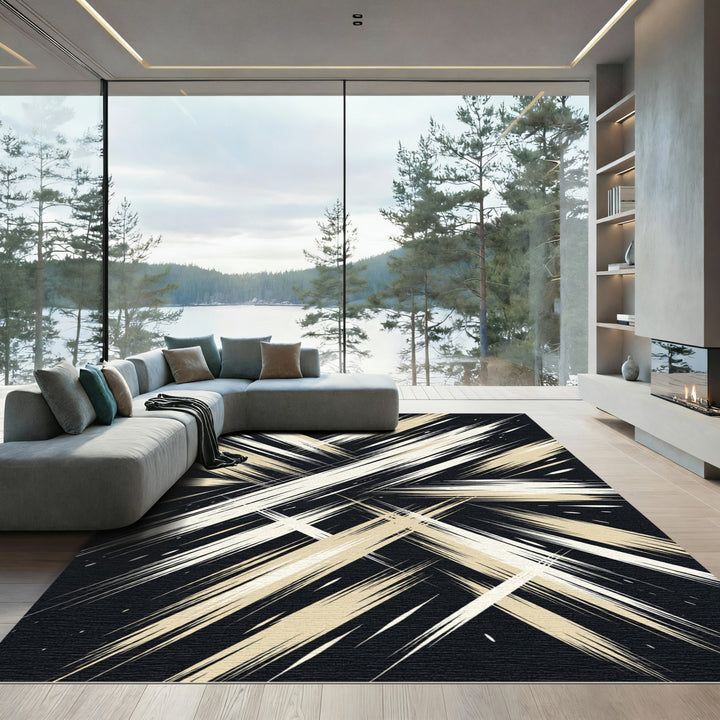 Bold Abstract Gold and Black Grunge Rug