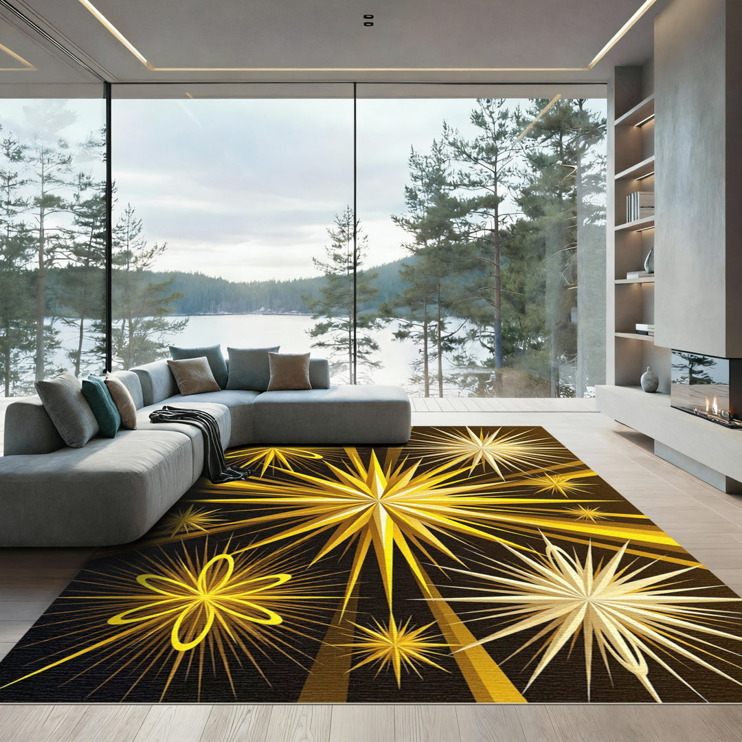 Golden Starburst Abstract Burst Rug