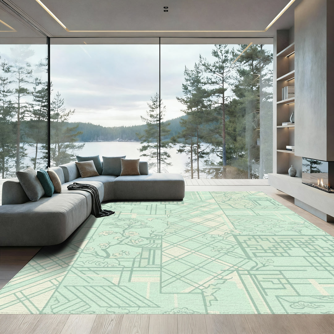Pastel Pagodas Blossom Geometric Collage Rug