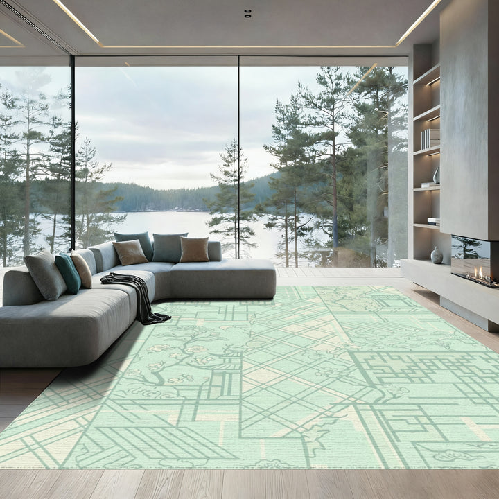 Pastel Pagodas Blossom Geometric Collage Rug