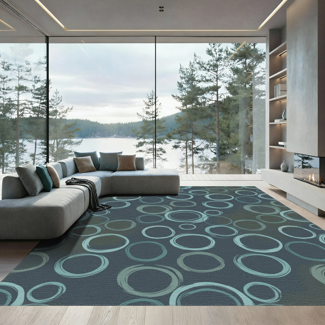 Ocean Teal Scribbled Circles Rug