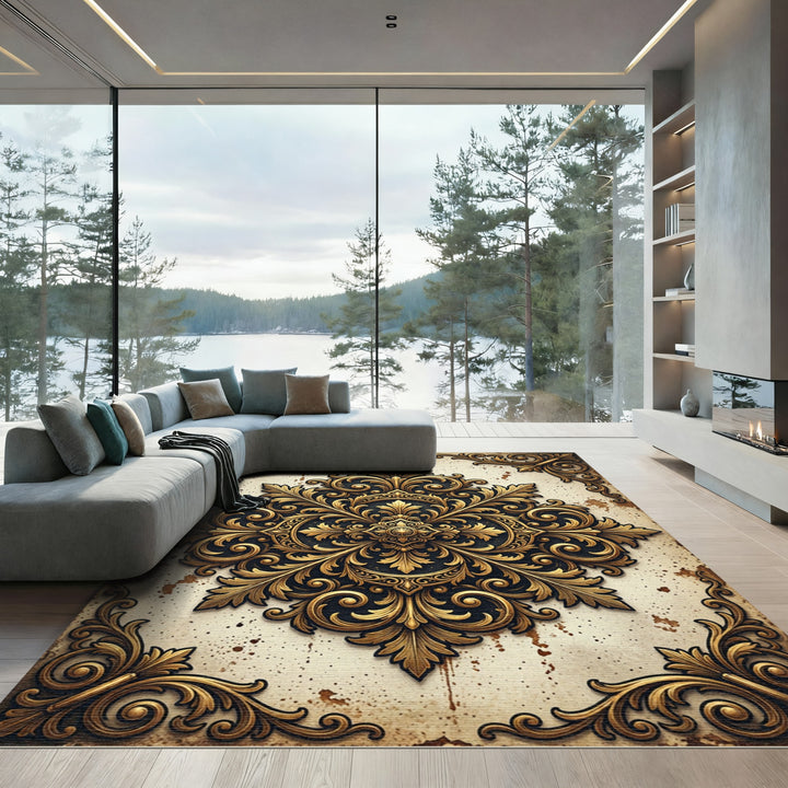 Ornate Golden Acanthus Floral Rug