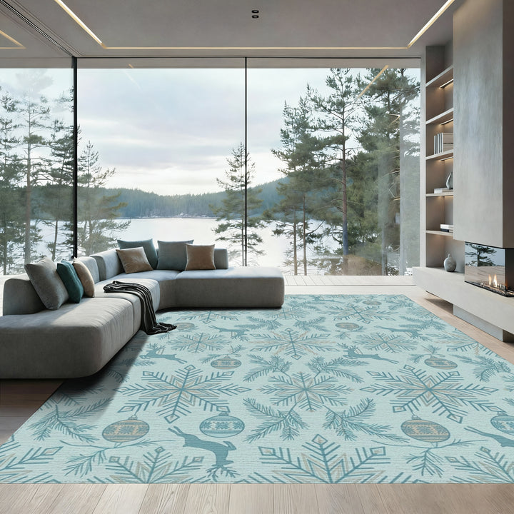 Winter Snowflakes Ornaments Reindeer Pine Branch Rug