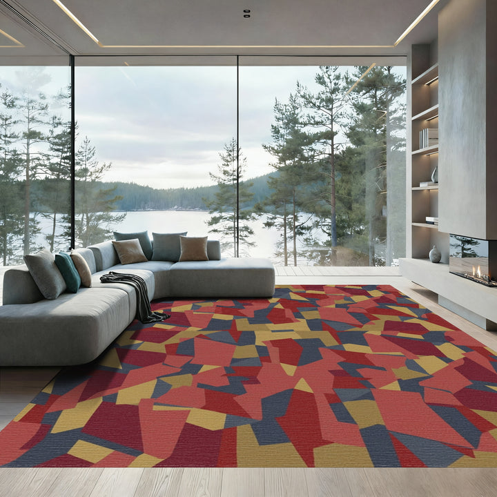 Crimson Gold Slate Abstract Terracotta Rug