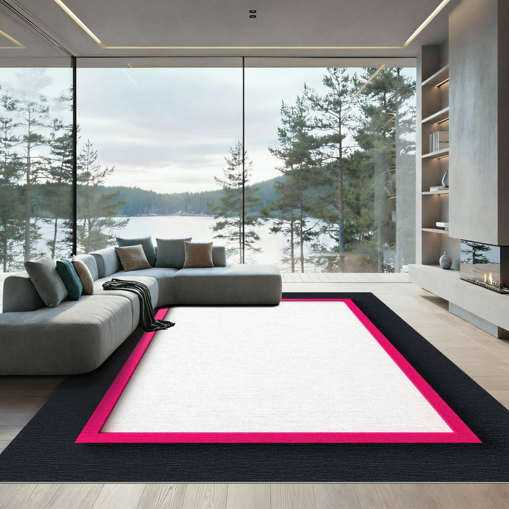 Bright Pink Border Square Composition Rug