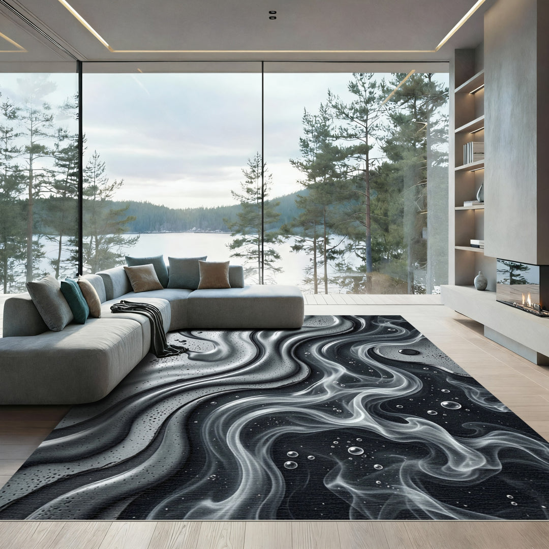 Abstract Swirling Smoke and Bubbles Rug