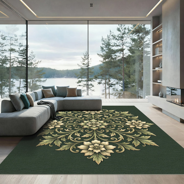 Elaborate Ivory Floral Scroll Rug