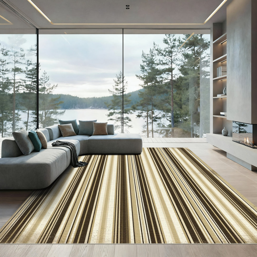 Vintage Brown Beige Vertical Stripe Rug