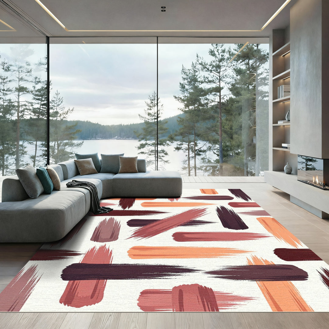 Terracotta Brush Stroke Abstract Rug