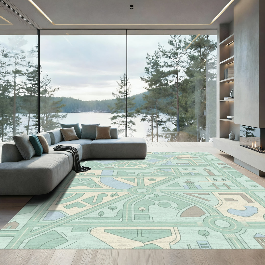 Urban Cityscape Geometric Road Network Rug
