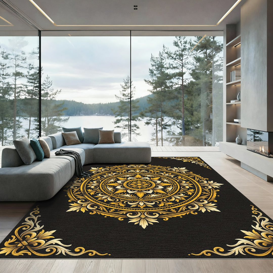 Ornate Golden Mandala Rug