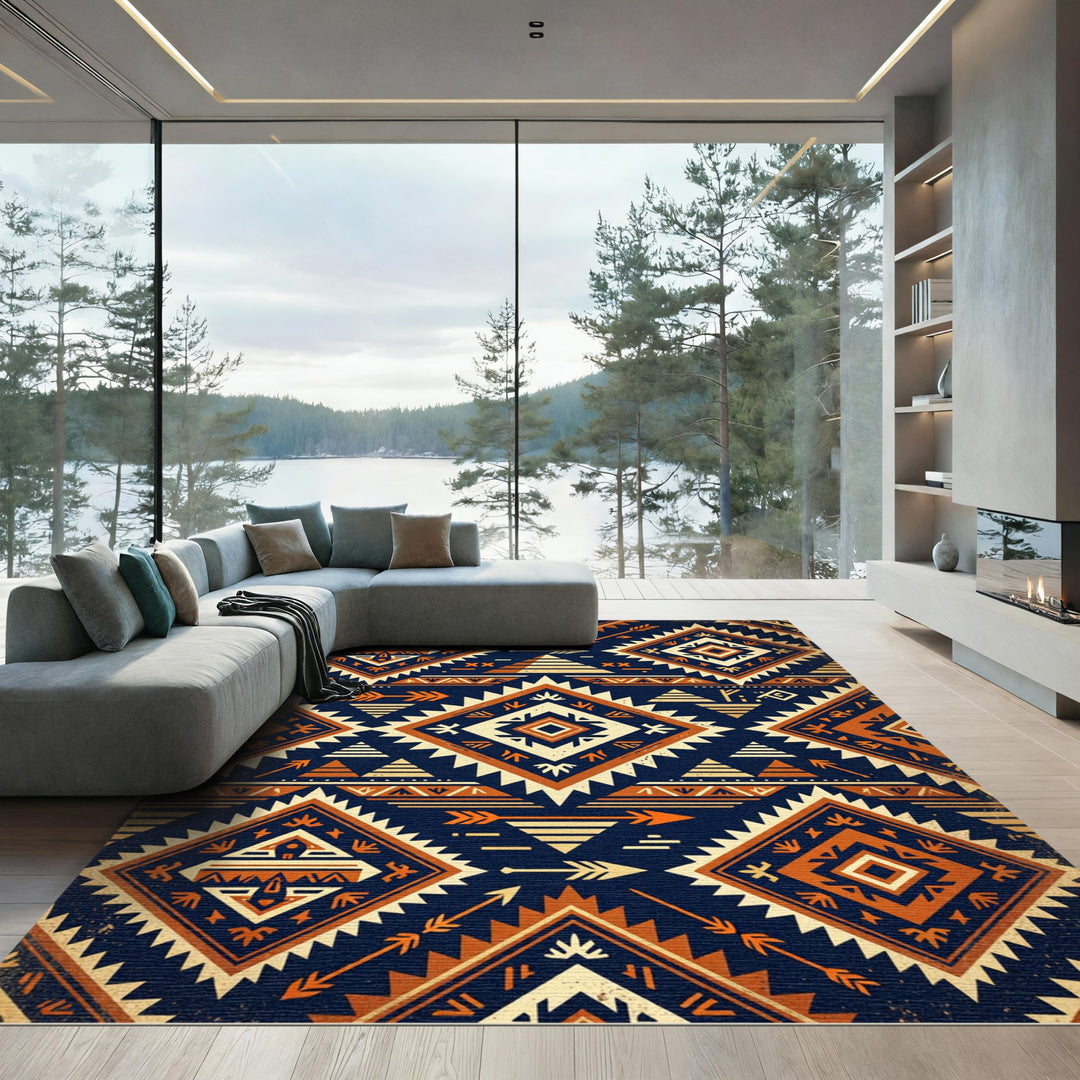 Tribal Orange Diamond Navajo Inspired Rug