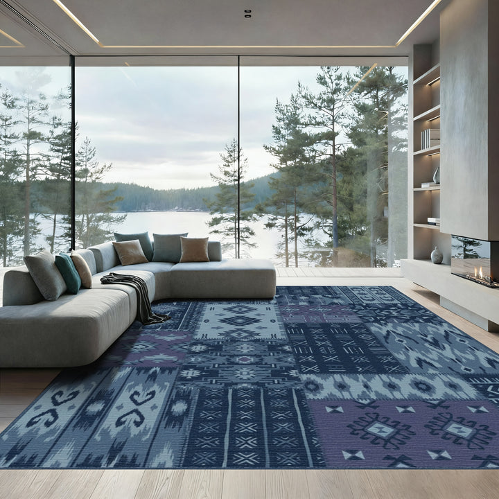 Indigo Patchwork Geometric Tribal Rug