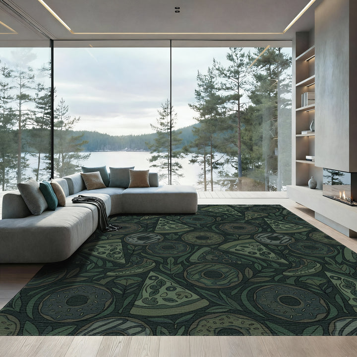 Green Pizza Donut Leaf Collage Rug